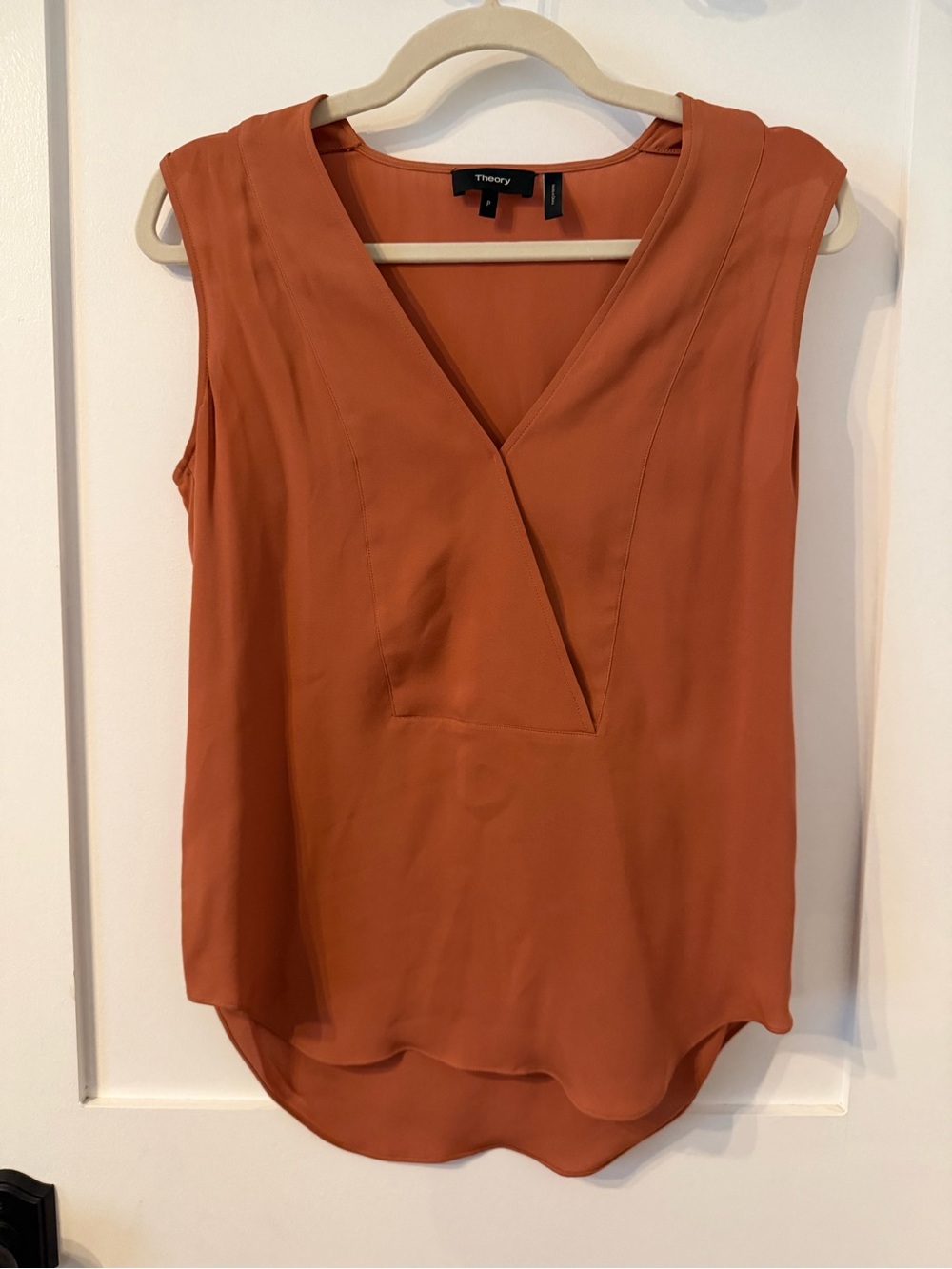 Theory Sleeveless V-Neck Camisole in Rust Orange